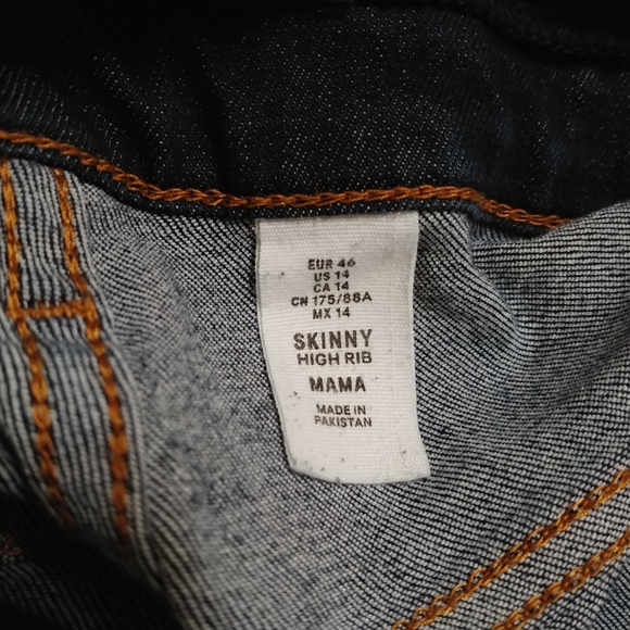SOLD! H&M Skinny High Rib Mama Full Panel Raw Hem Dark Wash Denim Jeans 14 - Picture 9 of 16